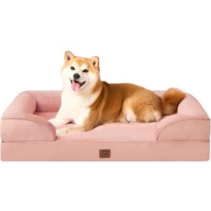 EHEYCIGA Orthopedic Dog Beds for Large Dogs, Waterproof Memory Foam Large Dog Bed with Sides, Non-Slip Bottom and Egg-Crate Foam Pet Couch Bed with Washable Removable Cover, Dusty Pink