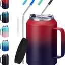 Stainless-Steel Coffee Cup 32 oz Mug Tumbler - with Handle, Straws & Protective Boot, Keep Cold 36hrs & Hot 24hrs, Insulated Tumbler Water Cup, Leak-proof Big Travel Mugs Thermal Flask Water Bottle (Ruby Purple)