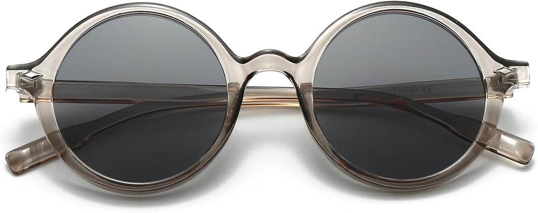 Retro Round Sunglasses for Men Womens Vintage Trendy Circle Sunglasses Costume Cosplay Sun Glasses UV400 Protection (Grey/Transparent Grey)