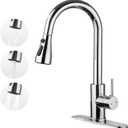 Kitchen Faucet with Pull Down SprayerStainless Steel Single Handle Kitchen Faucet1/3 Hole, Deck Plate IncludedSuitable for farmhouses, Campers, Laundry Rooms, RVs, and Bars (Chrome)