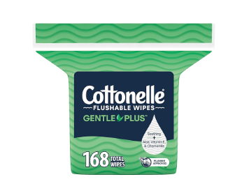 Cottonelle GentlePlus Flushable Wet Wipes with Aloe & Vitamin E, 3 Flip-Top Packs, 168 Wipes 