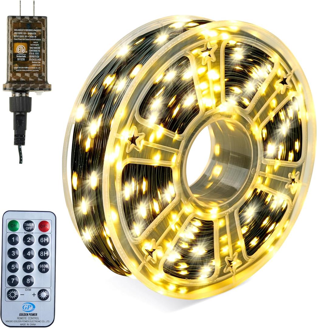Joiedomi 1200 LED Christmas Lights Outdoor, 394 FT Warm White Christmas Tree Lights with 8 Modes Timer, PVC Green Wire String Lights with Reel for Indoor Outdoor Holiday Xmas Eve Night Decorations