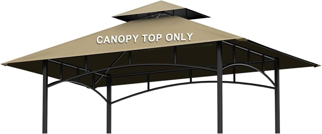 Grill Gazebo Replacement Canopy Top - AONEAR 5'x8' Outdoor BBQ Tent Roof Cover Double Tiered Outdoor Grill Shelter Fit for Model L-GG001PST-F (Khaki)
