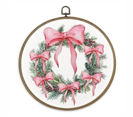MAQIKA Pink Winter Wreath Bow Framed Wall Art Decor, Christmas Wall Decor, Preppy Xmas Round Wall Hanging Decor, Coquette Bow Christmas Canvas Prints Wall Art for Girls Dorm Living Room, 10x10 Inch