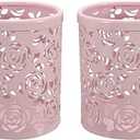 CTKcom 2 Pack Hollow Rose Flower Pattern Metal Pen Pencil Pot Cup Holder Desk Container Organizer,2 Pieces,Pink