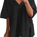 Ekouaer Women's Pajamas 2 Piece Lounge Sets Oversized V Neck T-Shirts Tops Biker Shorts Set Workout Reversible Tracksuit S-XXL (Black)
