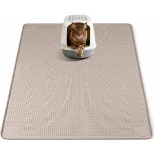 Cat Litter Mat, XL Extra Large 40" x 40" Silicone Mat Litter Trapping Mat for Scatter Control, Soft on Kitty Paws, Easy to Clean (Khaki)