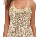 Women’s Sequin Tops Glitter Party Strappy Tank Top Sparkle Cami, Size M