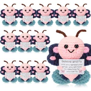 12 Pcs Funny Positive Emotional Crochet Butterfly Gifts Inspirational Motivational Gifts Crochet Animals Dolls Toys for Employee Appreciation Staff Coworker Volunteer Student Teacher