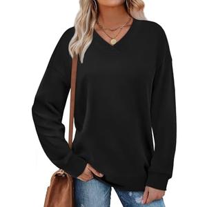 WIHOLL Sweatshirt for Women V Neck Sweaters Long Sleeve Shirts Fall Clothes Ribbed Collar 2025 Trendy Fashion