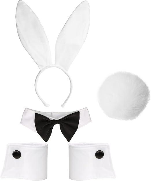 Bunny Costume Set - Rabbit Ears Headband, Bow Tie, Cuff and Tail Accessories Kit