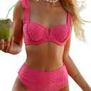 SOLY HUX Women's High Waisted Bathing Suit Tie Shoulder Underwire Summer Swimsuit Bikini Set (Medium, Hot Pink)