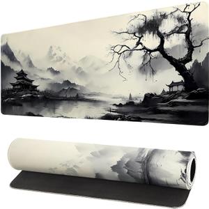 Gaming Mouse Pad Desk Pad,Extended Big Mouse Pad,31.5x11.8 Inch Long Computer Keyboard Mouse Mat Mousepad with 3mm Non-Slip Base and Stitched Edge for Gaming and Office (wash painting2)
