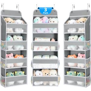 Yecaye 3 Pack Over the Door Organizer, 35.2lbs Load Toy Stuffed Animal Storage, Swing-proof Hanging Bathroom Organizers and Storage for Nursery Newborn Baby Essential Stuff Dorm Room Essentials Grey