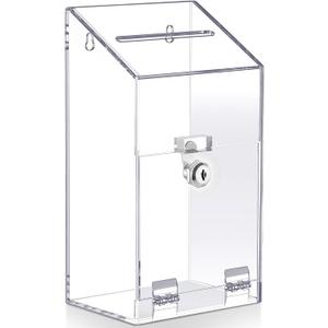 Juexica Acrylic Donation Box 10.2" x 5.6" x 4" Suggestion Raffle Box Tip Jar with Lock and Slot Wall Mount Safe Key Drop Ballot Fundraising for Home Office Vote(Clear)