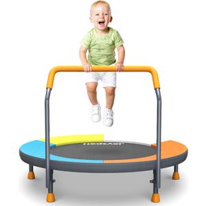 36" Foldable Kids Trampoline with Adjustable Handle Bar, 3FT Mini Todder Trampoline,Spring-Free Jumping Mat,Indoor/Outdoor Anti-Slip Rubber Feet,Max Load 100LBS,Safety Bounce Trainer Birthday Ages 3-6