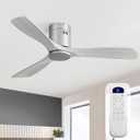 Sofucor Ceiling Fan, 52 Inch, Low Profile, DC, 3 Carved Wood Blades, Flush Mount, Noiseless, Reversible Motor, Remote Control, Without Light, Silver+Grey