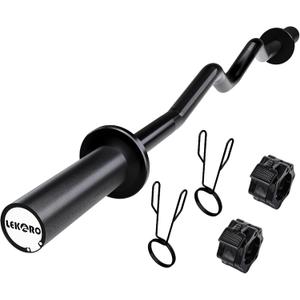 Olympic EZ Curl Barbell Bar, 48-inch Curling Bar, Fits 2-inch Weight Plates, Strength Training Bar for Squats, Hip Thrusts, Bench Press, and Weightlifting, with 2 Spring Collars (350LBS Weight Capacity