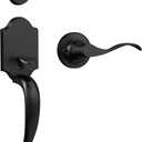 Matte Black Front Door Handle and Deadbolt Set, Single Cylinder Front Door Lock Set with Reversible Handle, Exterior Door Handle with Deadbolt Lock and Keyed