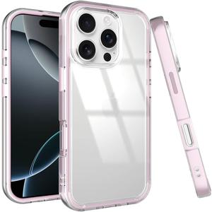Puxicu Acrylic 2 in 1 for iPhone 16 Pro CaseAnti-Yellowing, Military-Grade Protection, Drop Shockproof Slim Phone Cover for iPhone 16 Pro 6.3", Clear+Light Pink