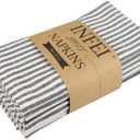 Plain Striped Cotton Linen Blended Dinner Cloth Napkins - Set of 12 (17 x 17 inches) - for Events & Home Use (Black)