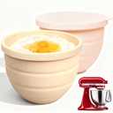 Naerza Silicone Bowl Insert for Kitchen Aid 5 Qt Tilt-Head - Patented Design Bowl Liner, 2pack with Lids, Resistant to collapse Thicker Bowl Insert, Foldable, Heat/Cold Resistant (Beige*Pink)