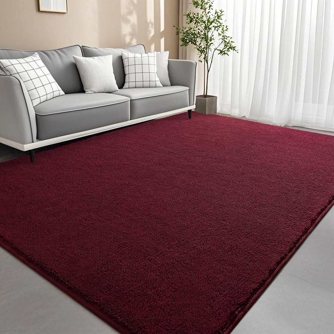 5x7 Feet Red Area Rugs for Bedroom, Indoor Washable Memory Foam Rug for Living Room, Modern Aesthetic Minimalist Non-Slip Carpets for Kids Boys Girls Adults Dorm Home Decor