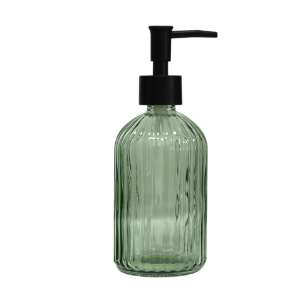 Green Glass Soap Dispenser Set with Black Pump, 13.5oz Refillable Liquid Hand Soap Dispenser, Lotion Dish Soap Dispenser for Modern Home Decor, Bathroom, Kitchen Countertop, Hotel(2 Pack)