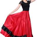 Dance Skirt for Women, Flamenco & Belly Dance Skirt, Long Satin Spanish Folk Costume, Halloween Costume, Red with Black