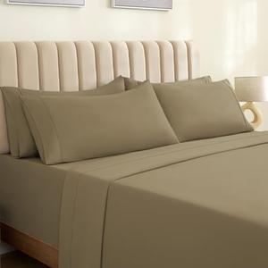 LuxClub 4 PC Sheet Set Bed Sheets Deep Pockets 18" Eco Friendly Wrinkle Free Cooling Machine Washable Hotel Bedding Silky Soft  Taupe King