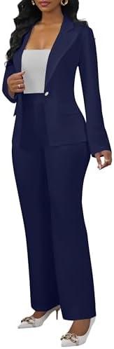 Salimdy 2 Piece Pant Suits for Women Business Casual Outfits Dressy Blazer Jackets and Pencil Pants Work Set S