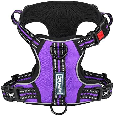 PoyPet No Pull Dog Harness, No Choke Front Clip Reflective Dog Vest with Soft Padded Vertical Handle, 3 Leash Attachments for Dogs (Purple,M)