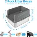 2 Pack Kitty Stainless Steel Litter Box, Large Rabbit Litter Box with Scoop, Small Animal Toilet for Kitten, Rabbit, Guinea Pigs, Hamster(Dark Grey & Light Grey)