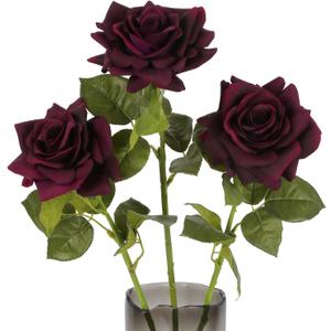 3PCS Burgundy Roses Artificial Flowers 4.72" Large Real Touch Fake Rose 25.6" Long Stem Silk Rose Latex Flower for Wedding Bridal Bouquet Home Party Garden Decor(Burgundy)