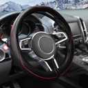 UNLRAE Steering Wheel Cover,Car Accessories 14.5-15 Inch Leather Steering Wheel Cover,Anti-Slip Breathable Microfiber Leather Covers,Warm in Winter and Cool in Summer,Fit for Suvs (Black-Pink)