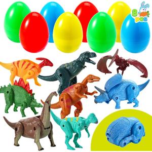 JOYIN 8 Pcs Easter Prefilled Eggs Filled with Deformable Transforming Dinosaur with Movable Joints for Easter Basket Stuffers, Kids Party Favors, Classroom Prize Supplies