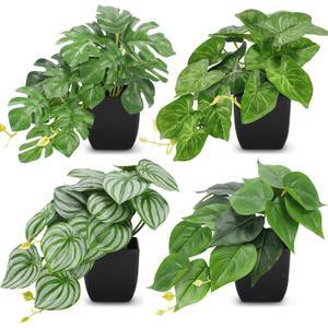 Der Rose 4Pcs Small Fake Plants Black Artificial Mini Faux Plants for Bathroom Office Desk Shelf Table Accessories Decor Indoor, Black