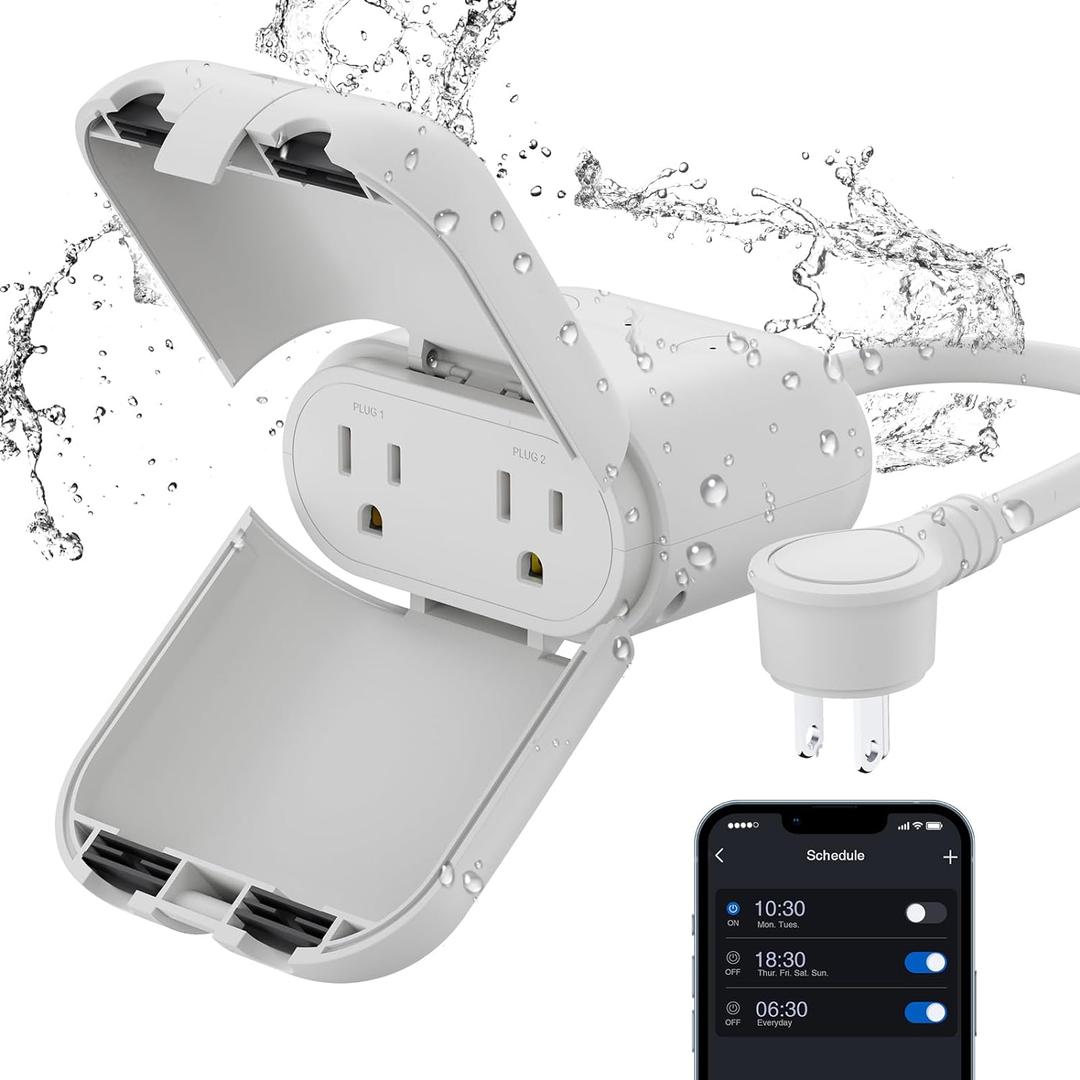 ELEGRP PQR20 Outdoor Smart Plug Waterproof IP66, WiFi Plug with 2 Individually Sockets, Compatible with Alexa & Google Assistant, Smart Outdoor Outlet for String Lights, UL Certified, 1 Pack, Grey (WhiteSmoke)