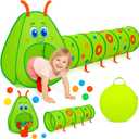Kiddey Caterpillar Kids Play Tunnel & Tent Toddler Crawl Tunnel + Play Tent, Pop-Up Indoor/Outdoor Ball Pit Playset (Balls Not Included), Folds Flat for Storage