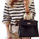 PRETTYGARDEN Fall Sweaters for Women 2025 Long Sleeve Crewneck Blouses Dressy Casual Ribbed Striped Knit Pullover Jumper Tops (Small, Beige Apricot)