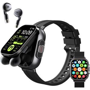 Smart Watch with Earbuds, 2.01" HD Screen Fitness Watch, 2 in 1 Smartwatch with 100+ Sport Modes Fitness Tracker, Sleep/Heart Rate/Monitor Pedometer for iOS & Android, Black