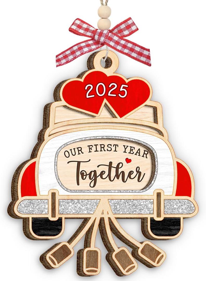 3 x Wedding Gifts 2025, Double Layers Wooden First Christmas Married Ornament, Wedding Gift for Couples, Unique Bridal Shower Bride Gift for Newlywed
