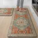 GENIMO Kitchen Mats for Floor 2PCs, Washable Anti Fatigue Mat for Cushioned, 17.3"x47"+17.3"x30", Waterproof Kitchen Rugs, Non Slip Comfort Standing Mat Rug for Home, Sink, Laundry, Multi