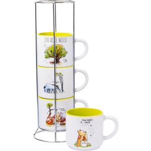Silver Buffalo Winnie the Pooh 100 Acre Wood Destination 4-Pack Ceramic Mug Stack, 10-Ounces