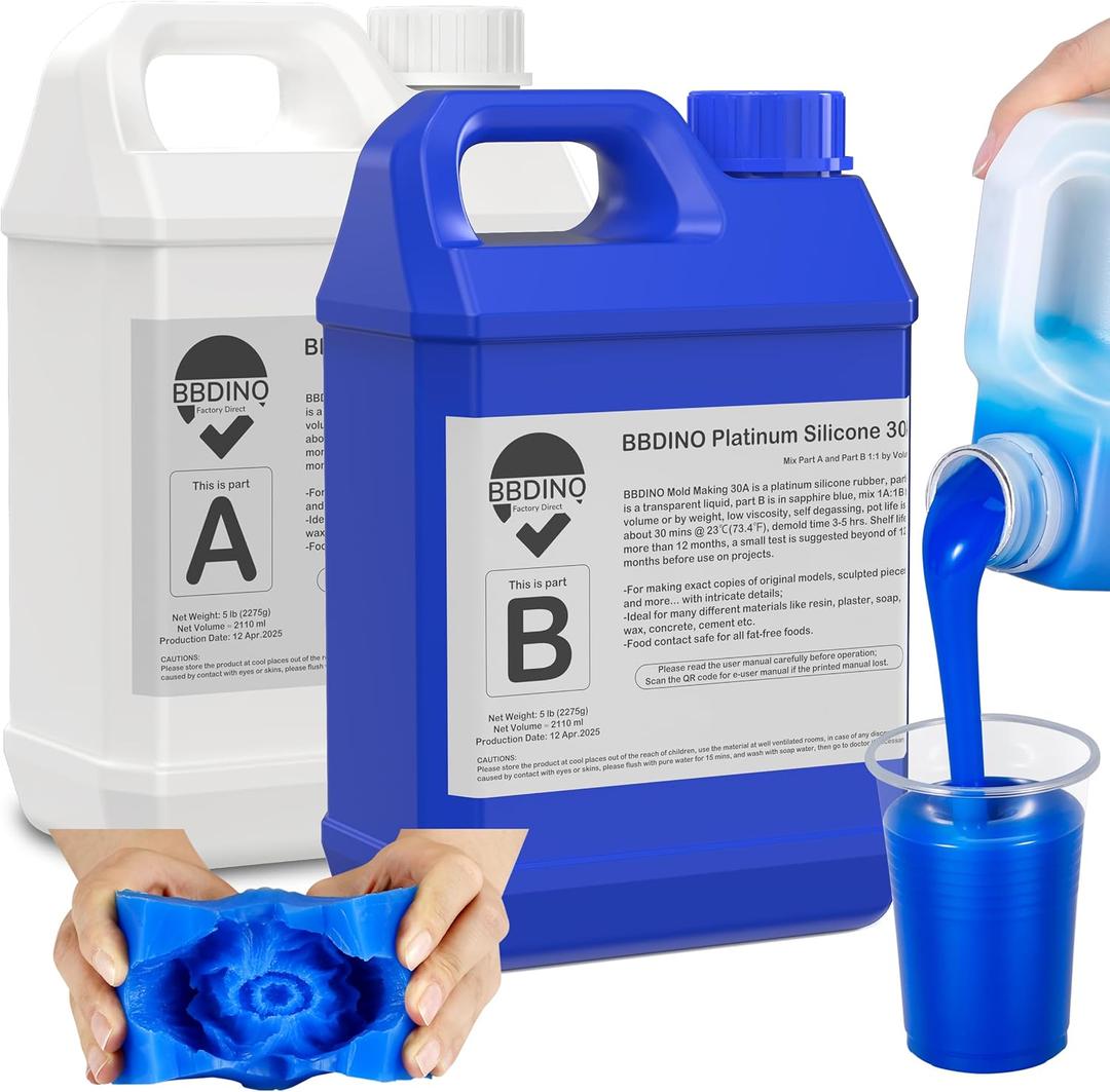 BBDINO Silicone Mold Making Kit 30A, Mold-Making Silicon Rubber 1 Gallon/10 Lbs/160 Oz Liquid Silicon for Molds Making, 1:1 by Volume, Ideal for Silicone, Resins, Soap, Concrete, Wax Molding, Sapphire Blue 160 Oz