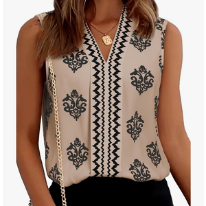 BLENCOT Women's Summer Tank Tops Chiffon V Neck Sleeveless Floral Printed Shirts Blouse, Size XL