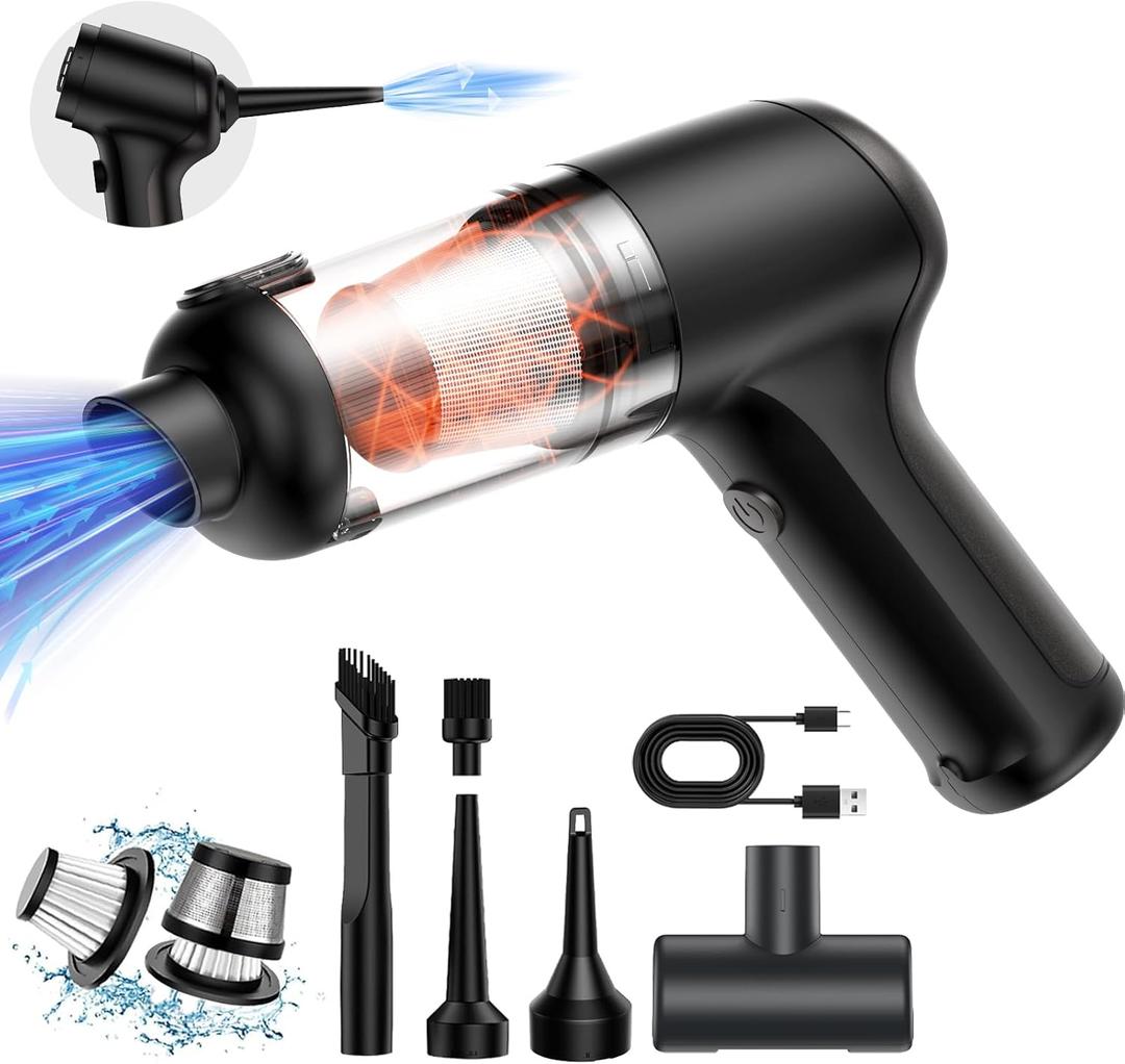 Mini Cordless Handheld Car Vacuum Cleaner/Air Blower, 18000PA Strong Suction, Rechargeable Dust Buster/Hand Pump with Brushless Motor, Low Noise One-Click Dust Removal for Car Home Office Cleaning