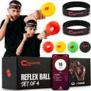 Boxing Reflex Ball Set with Punch Counter App 4 Box Balls with Varying Weights, 2 Headbands and 4 Spare Strings to Improve Speed, Hand-Eye Coordination for Men, Kids Boxing Equipment MMA Gear Gift