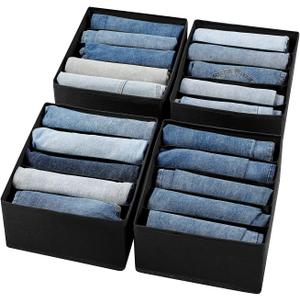 Jeans Drawer Organizers for Clothing, 5 Compartment Wardrobe Storage Box, Washable Clothes Organizer for Folded Clothes, Jeans, Pants, Leggings, t-shirts(Black)
