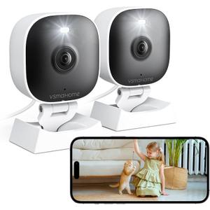 2K Cameras for Home Security,Indoor/Outdoor for Baby/Elder/Pet Monitoring with Phone app,Wired Plug&Play,Color Night Vision,2-Way Audio & 24/7 Recording,Support 128G Card ( Not Included),2-Pack